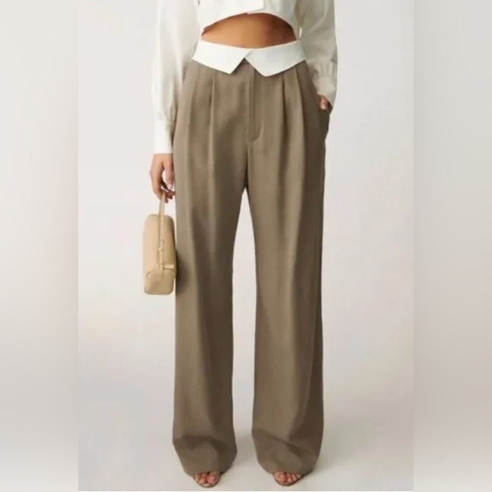 Reformation Petites Stevie High Rise Pants Size 10P Mushroom **Hemmed***